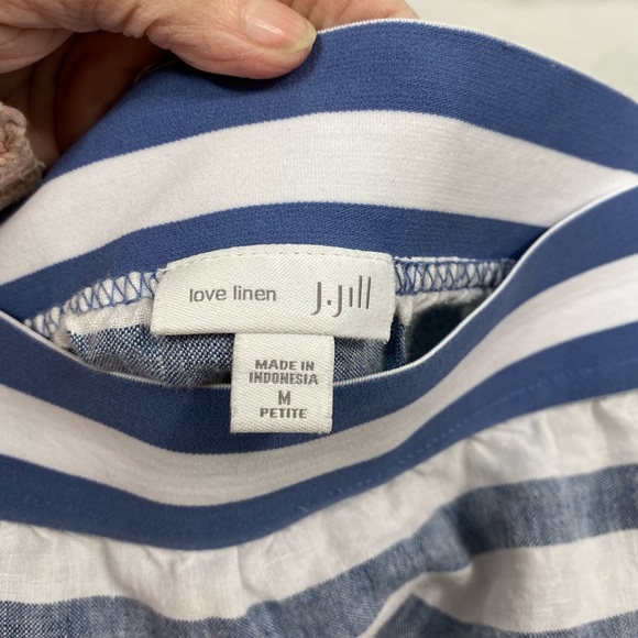 J. Jill Blue/White Striped Linen Button Front Skirt Size Medium Petite - Picture 2 of 5